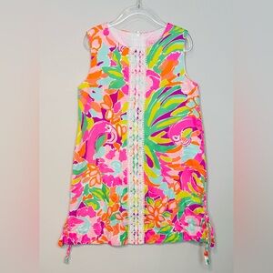 Lilly Pulitzer Girl’s Flamingo Pink Green Tropical Cotton Shift Dress Size 7